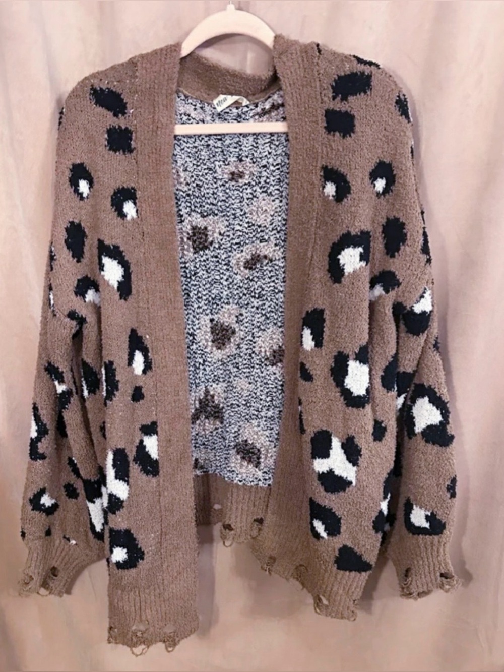 NEW IN LEOPARD PRINT DISTRESSED CARDIGAN (MOCHA) - Picture 8 of 12